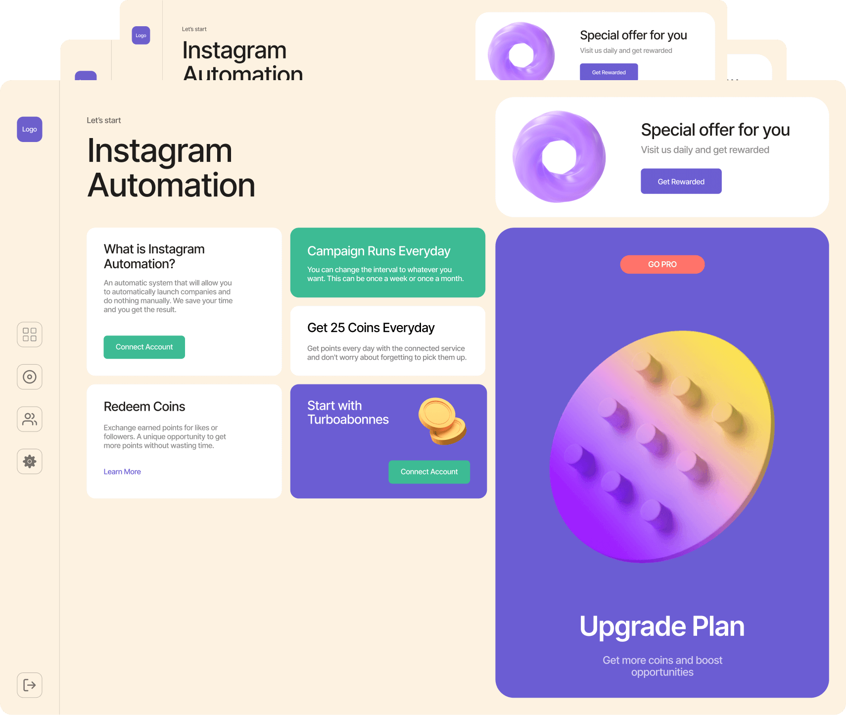 Instagram Automation UI example, Desktop version